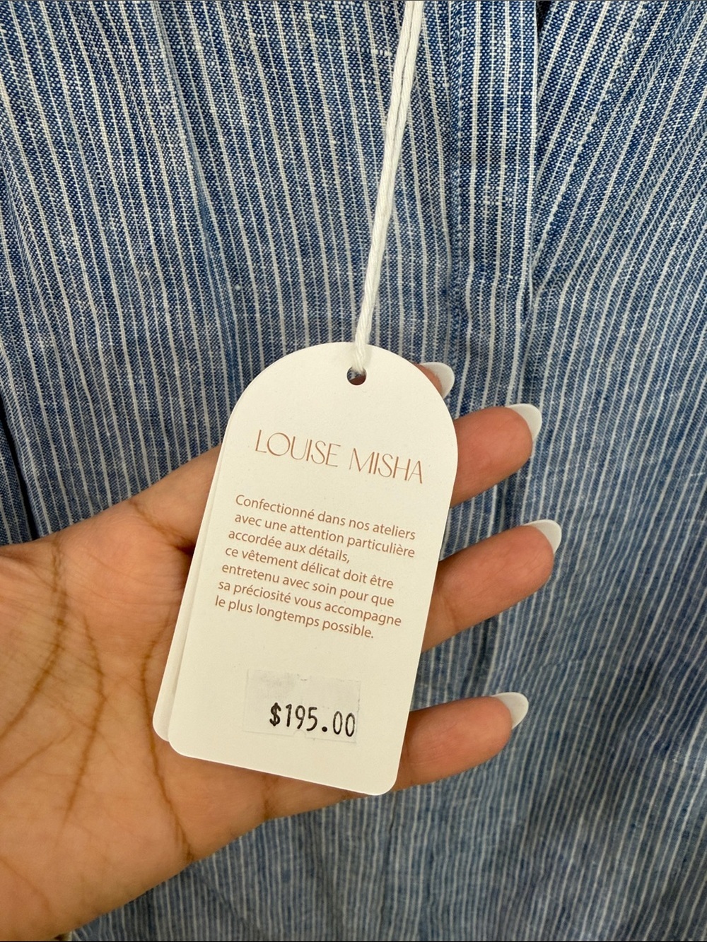 Louise Misha Blue Striped Embroidered Cotton Top - Picture 3 of 4